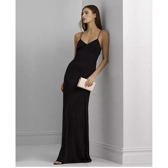 Lauren Ralph Lauren Womens Chain Sleeveless Formal Maxi Dress Black Size 6‎ - Picture 1 of 8